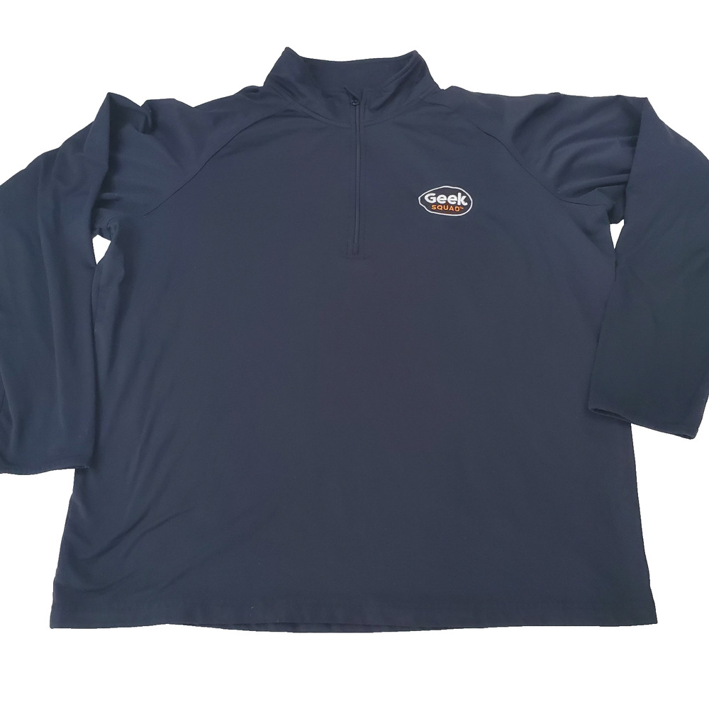 Geek Squad Men's Large LOGO Long Sleeve Uniform Shirt Black Sports-Tek 1/4 Zip